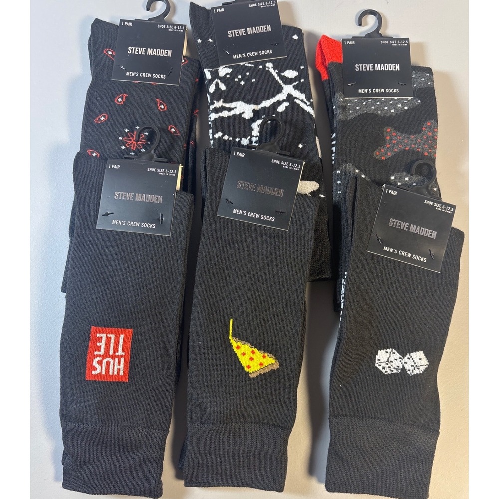 Steve Madden Mens Crew Socks 6 Pack Rose Skateboard Mom Tattoo Design 6-12.5 New